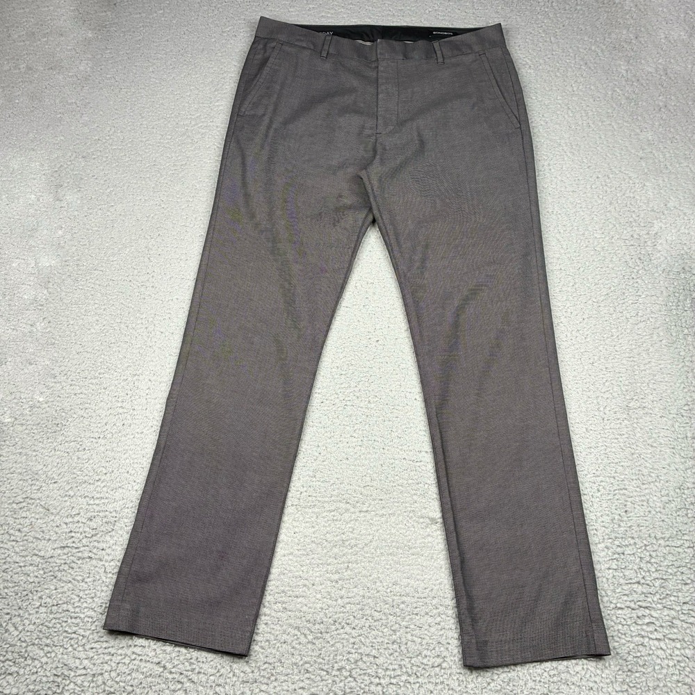 Bonobos Tuesday Chino Pants Men's 34x32 Slim Gray Micro Check Dress Casual